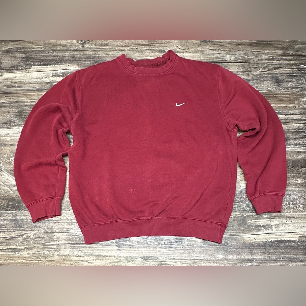 Nike Mini Swoosh Crewneck Sweatshirt Red Y2K Vintage Mens Large